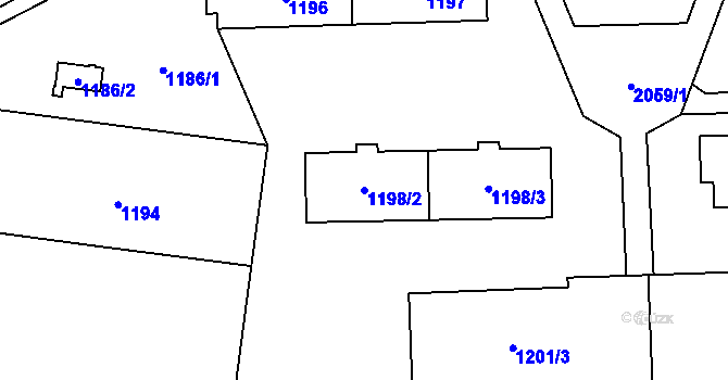 Parcela st. 1198/2 v KÚ Kbely, Katastrální mapa