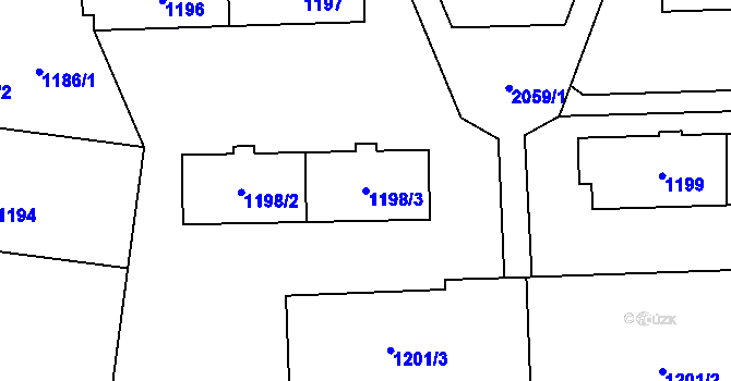 Parcela st. 1198/3 v KÚ Kbely, Katastrální mapa