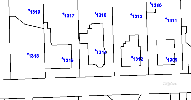 Parcela st. 1314 v KÚ Kbely, Katastrální mapa