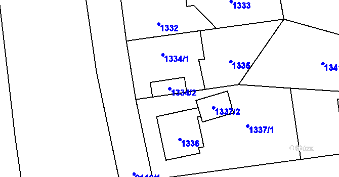 Parcela st. 1334/2 v KÚ Kbely, Katastrální mapa