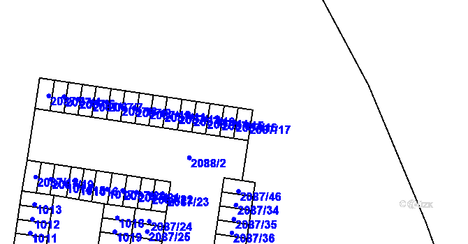 Parcela st. 2087/16 v KÚ Kbely, Katastrální mapa