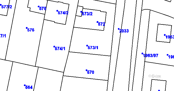 Parcela st. 573/1 v KÚ Kbely, Katastrální mapa