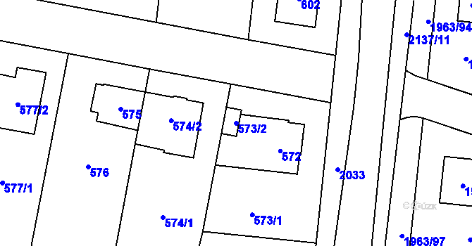 Parcela st. 573/2 v KÚ Kbely, Katastrální mapa