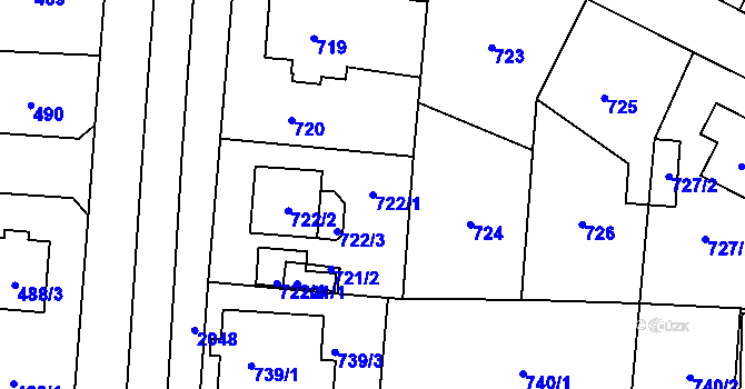 Parcela st. 722/1 v KÚ Kbely, Katastrální mapa