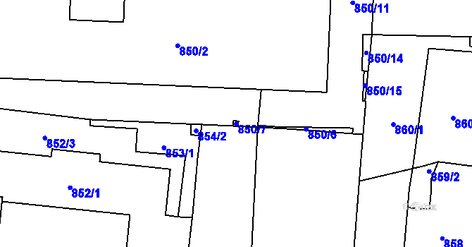 Parcela st. 850/7 v KÚ Kbely, Katastrální mapa