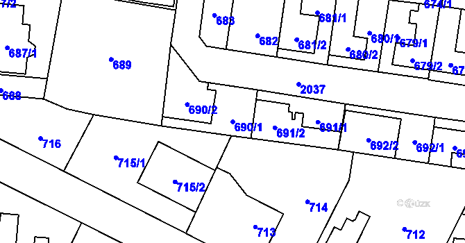 Parcela st. 690/1 v KÚ Kbely, Katastrální mapa