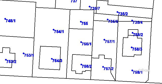 Parcela st. 756/1 v KÚ Kbely, Katastrální mapa