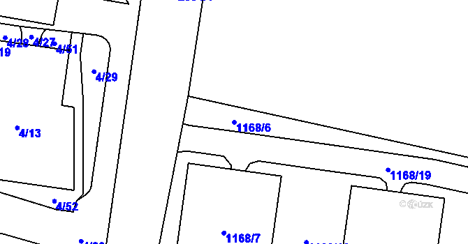 Parcela st. 1168/6 v KÚ Kbely, Katastrální mapa