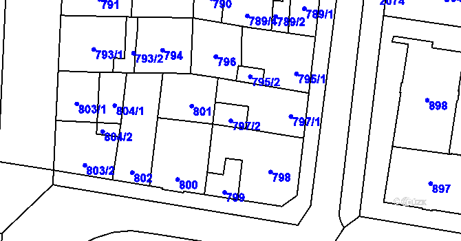Parcela st. 797/2 v KÚ Kbely, Katastrální mapa