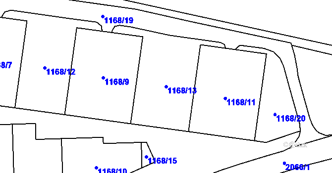 Parcela st. 1168/13 v KÚ Kbely, Katastrální mapa