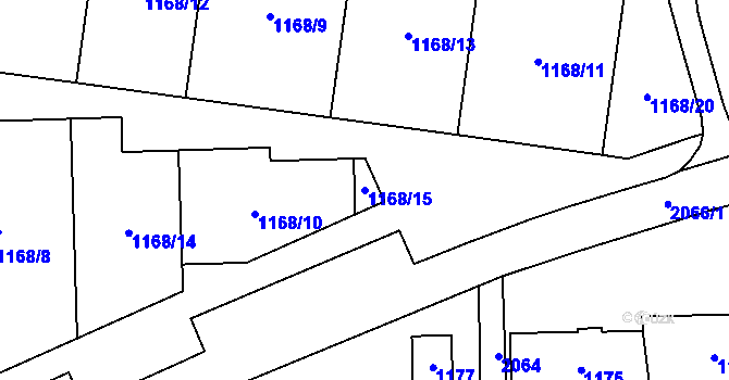 Parcela st. 1168/15 v KÚ Kbely, Katastrální mapa