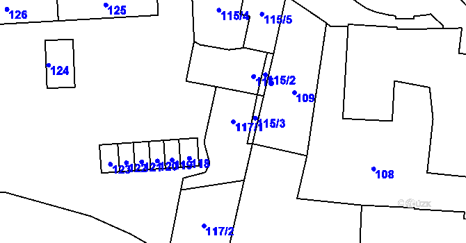 Parcela st. 117/1 v KÚ Kbely, Katastrální mapa