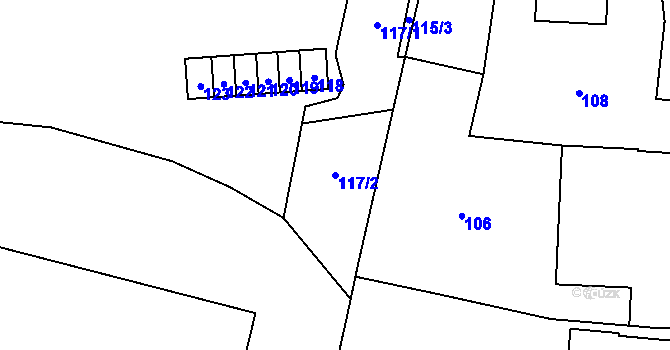 Parcela st. 117/2 v KÚ Kbely, Katastrální mapa