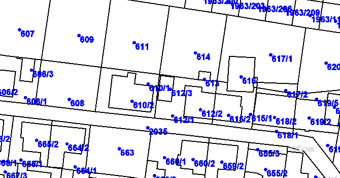 Parcela st. 612/3 v KÚ Kbely, Katastrální mapa