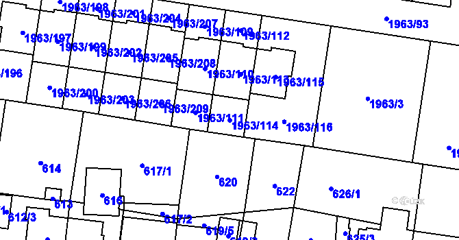 Parcela st. 1963/114 v KÚ Kbely, Katastrální mapa