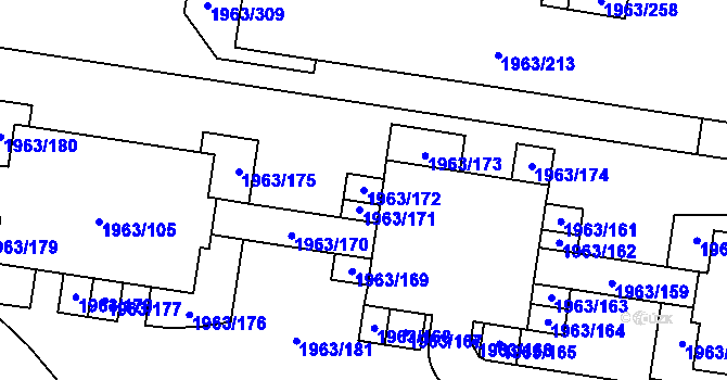 Parcela st. 1963/172 v KÚ Kbely, Katastrální mapa