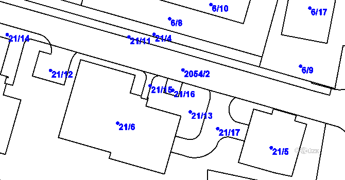 Parcela st. 21/16 v KÚ Kbely, Katastrální mapa