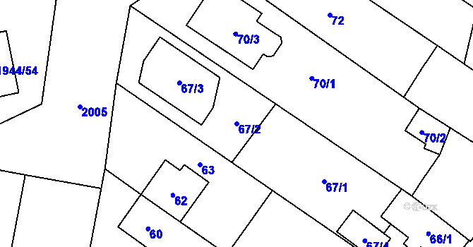 Parcela st. 67/2 v KÚ Kbely, Katastrální mapa