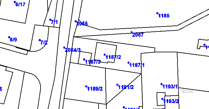 Parcela st. 1187/2 v KÚ Kbely, Katastrální mapa