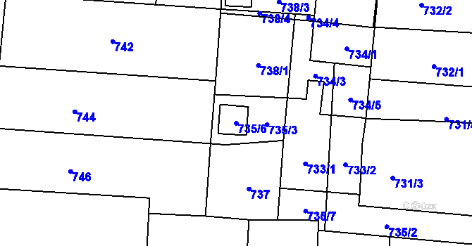 Parcela st. 735/6 v KÚ Kbely, Katastrální mapa
