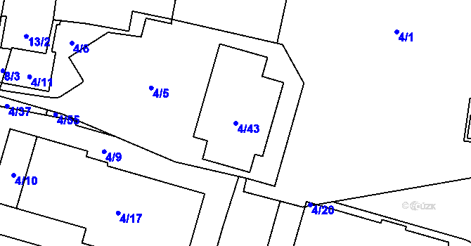 Parcela st. 4/43 v KÚ Kbely, Katastrální mapa