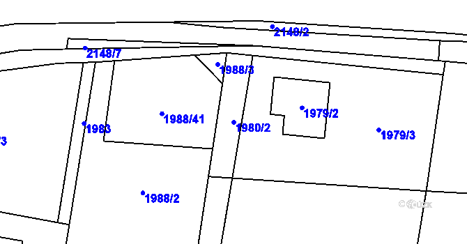 Parcela st. 1980/2 v KÚ Kbely, Katastrální mapa