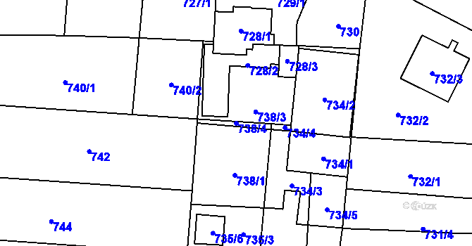 Parcela st. 738/4 v KÚ Kbely, Katastrální mapa