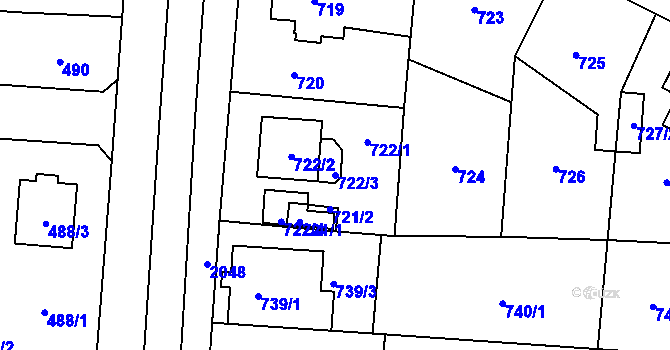 Parcela st. 722/3 v KÚ Kbely, Katastrální mapa