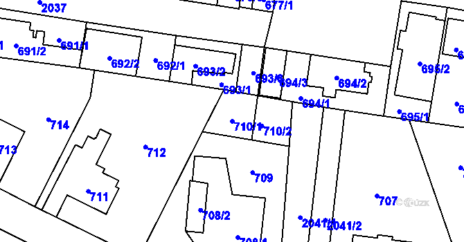 Parcela st. 710/1 v KÚ Kbely, Katastrální mapa