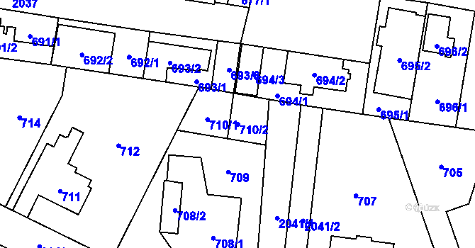 Parcela st. 710/2 v KÚ Kbely, Katastrální mapa