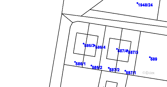 Parcela st. 586/3 v KÚ Kbely, Katastrální mapa