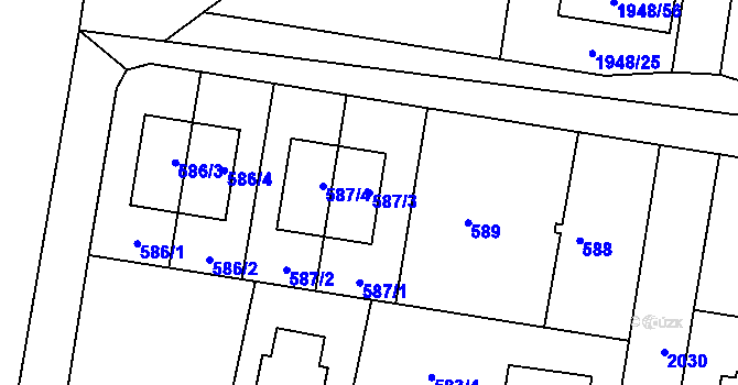 Parcela st. 587/3 v KÚ Kbely, Katastrální mapa
