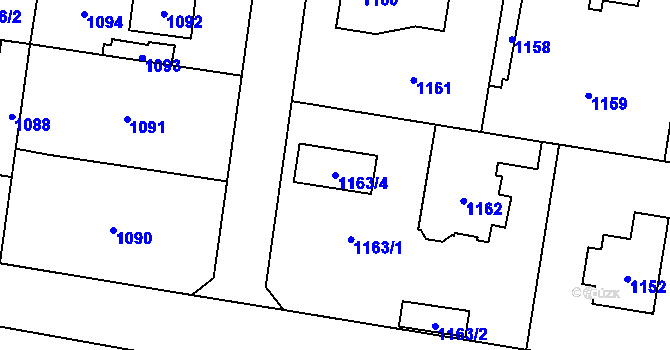 Parcela st. 1163/4 v KÚ Kbely, Katastrální mapa