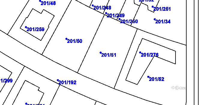 Parcela st. 201/51 v KÚ Černý Most, Katastrální mapa
