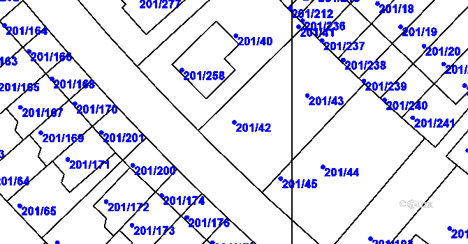 Parcela st. 201/42 v KÚ Černý Most, Katastrální mapa