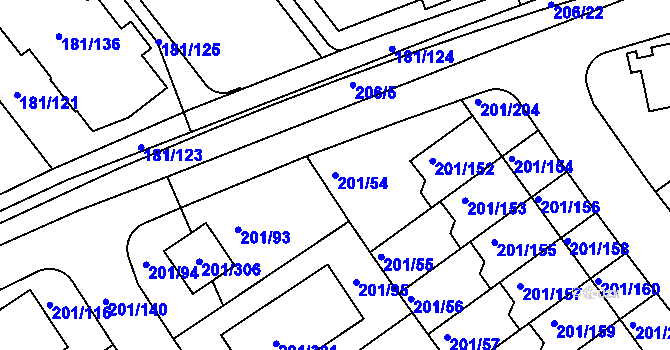 Parcela st. 201/54 v KÚ Černý Most, Katastrální mapa
