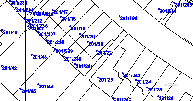 Parcela st. 201/22 v KÚ Černý Most, Katastrální mapa