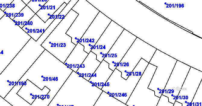 Parcela st. 201/25 v KÚ Černý Most, Katastrální mapa