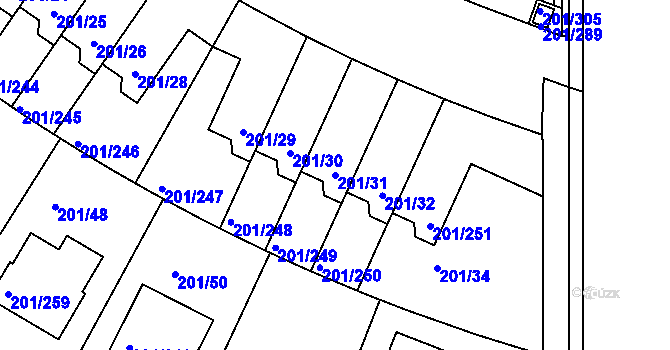 Parcela st. 201/31 v KÚ Černý Most, Katastrální mapa