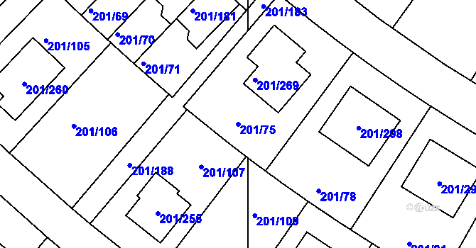 Parcela st. 201/75 v KÚ Černý Most, Katastrální mapa