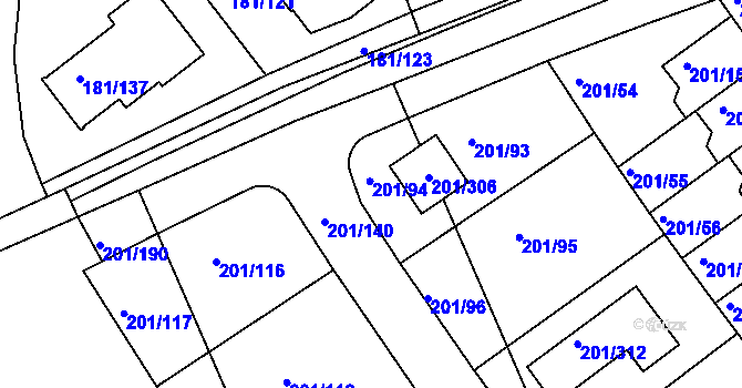 Parcela st. 201/94 v KÚ Černý Most, Katastrální mapa