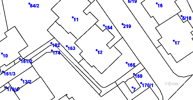 Parcela st. 12 v KÚ Černý Most, Katastrální mapa