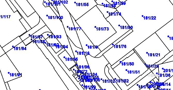 Parcela st. 181/8 v KÚ Černý Most, Katastrální mapa