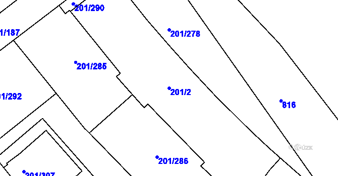 Parcela st. 201/2 v KÚ Černý Most, Katastrální mapa