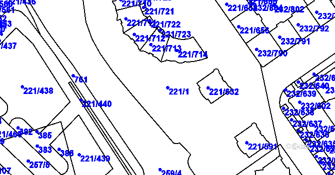 Parcela st. 221/1 v KÚ Černý Most, Katastrální mapa