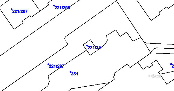 Parcela st. 221/33 v KÚ Černý Most, Katastrální mapa