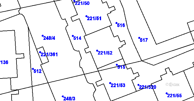 Parcela st. 221/52 v KÚ Černý Most, Katastrální mapa