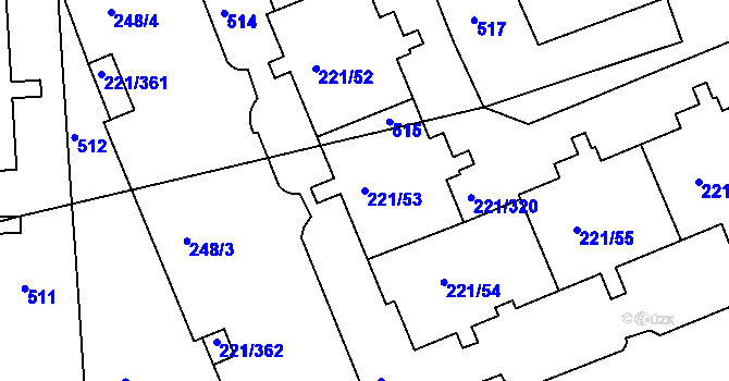 Parcela st. 221/53 v KÚ Černý Most, Katastrální mapa