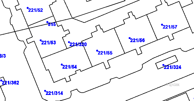 Parcela st. 221/55 v KÚ Černý Most, Katastrální mapa