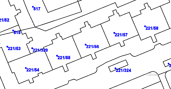 Parcela st. 221/56 v KÚ Černý Most, Katastrální mapa